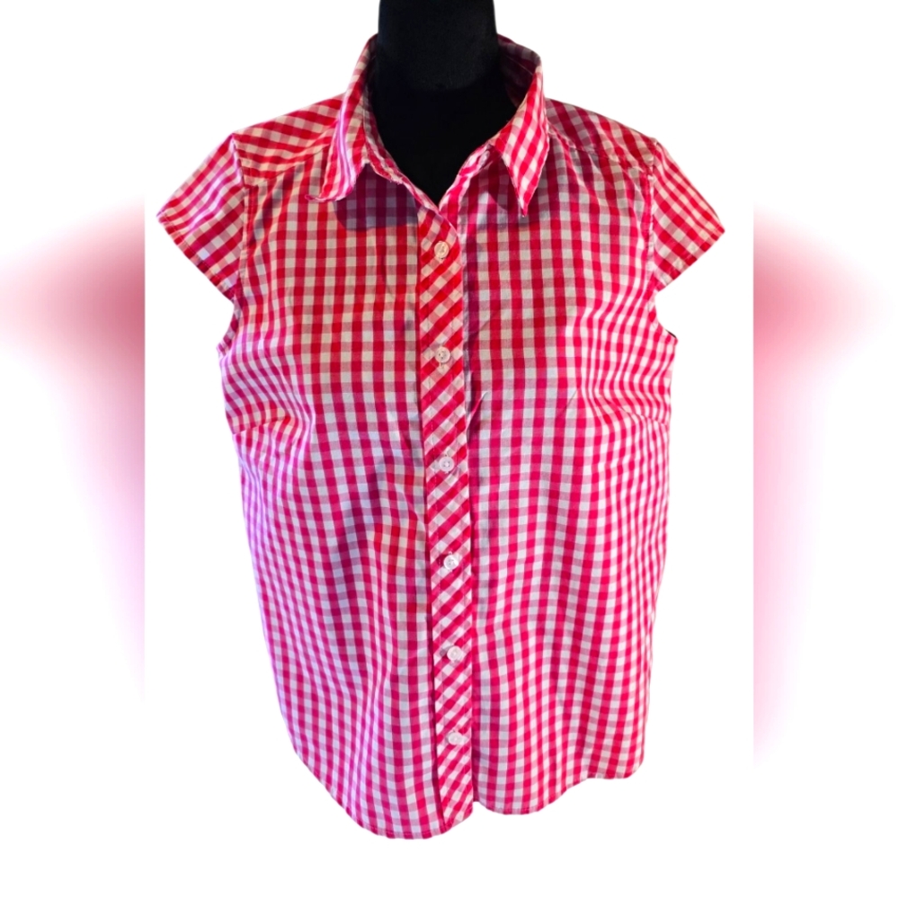 Studio Works Pink Gingham Cap Sleeve Top Size 8